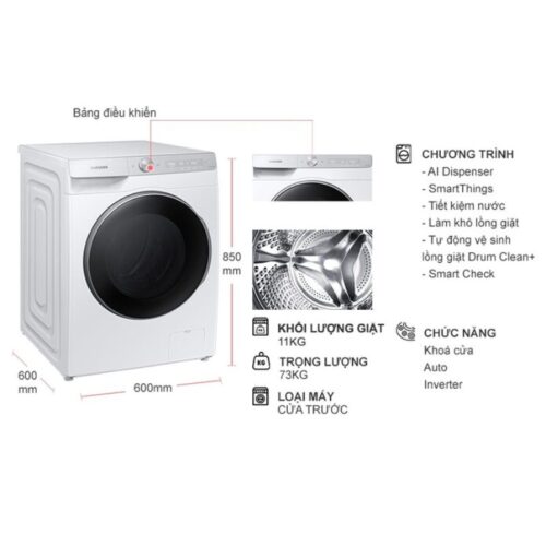 Máy Giặt Samsung Inverter 11 Kg WW11CGP44DSHSV cửa trước 6 Kích thước máy Giặt Samsung Inverter 11 Kg WW11CGP44DSHSV cửa trước