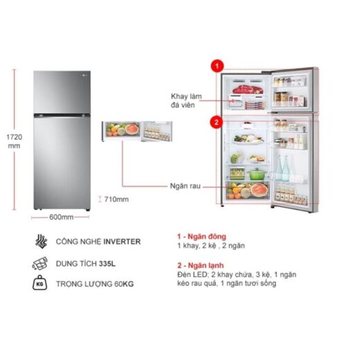 Tủ Lạnh 2 cánh Inverter 335 Lít LG GN-M332PS 5 Kích thước tủ Lạnh 2 cánh Inverter 335 Lít LG GN-M332PS