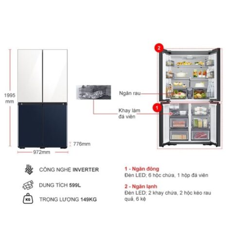 Tủ Lạnh 4 cánh Multi door Inverter 599 Lít Samsung RF60A91R177/SV 5 Kích thước tủ Lạnh 4 cánh Multi door Inverter 599 Lít Samsung RF60A91R177/SV