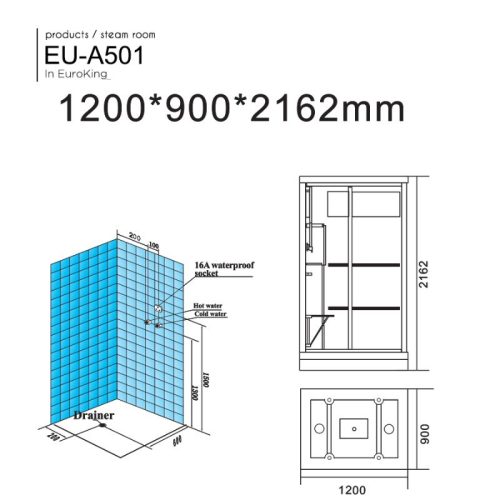 Phòng xông hơi Euroking EU-A501 4 Kích thước phòng xông hơi Euroking EU-A501