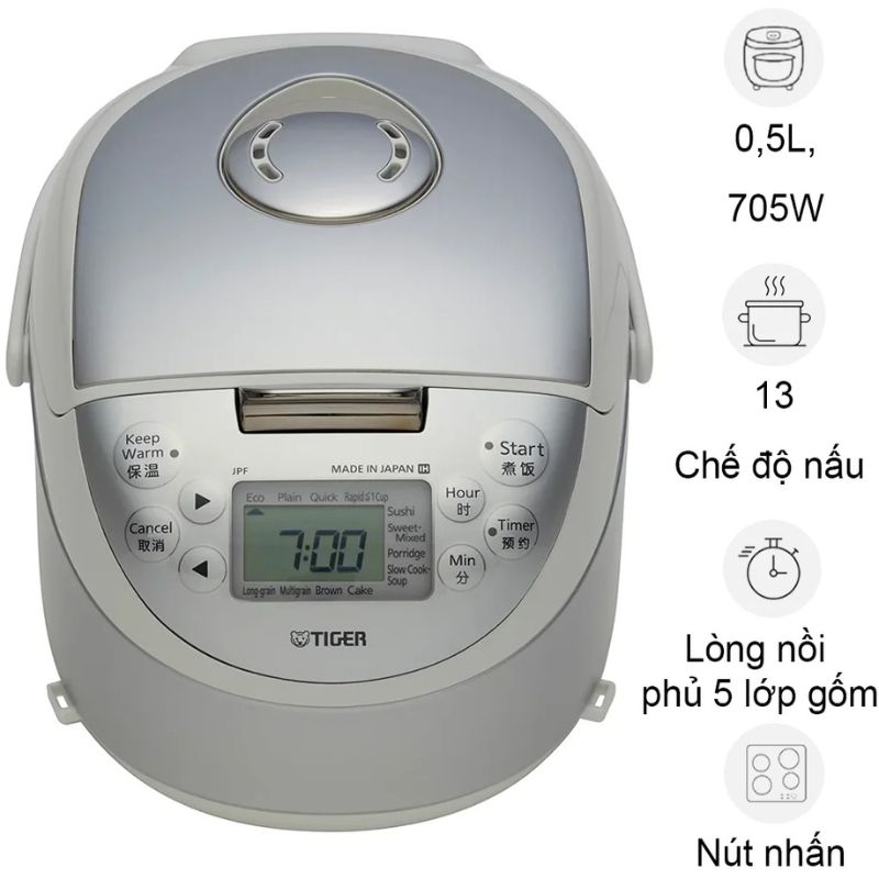 Nồi cơm điện tử cao tần Tiger JPF-A55W-S 0.5 Lít Nồi cơm điện tử cao tần Tiger JPF-A55W-S 0.5 Lít