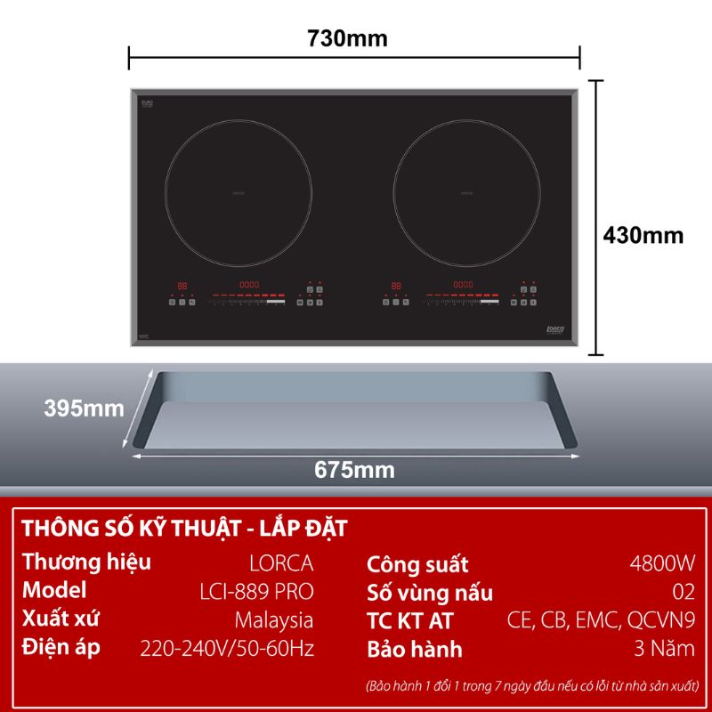 KÍCH THƯỚC BẾP TỪ ĐÔI LORCA LCI 889 PRO KÍCH THƯỚC BẾP TỪ ĐÔI LORCA LCI 889 PRO