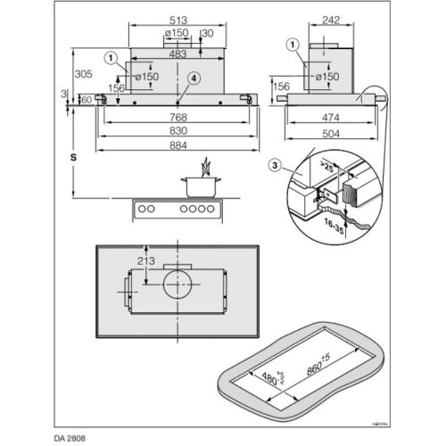 Máy hút mùi âm trần Miele DA 2808 CLST 4 Kích thước máy hút mùi âm trần Miele DA 2808 CLST