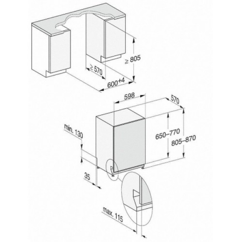 Kích thước máy rửa bát Miele G 5050 Kích thước máy rửa bát Miele G 5050