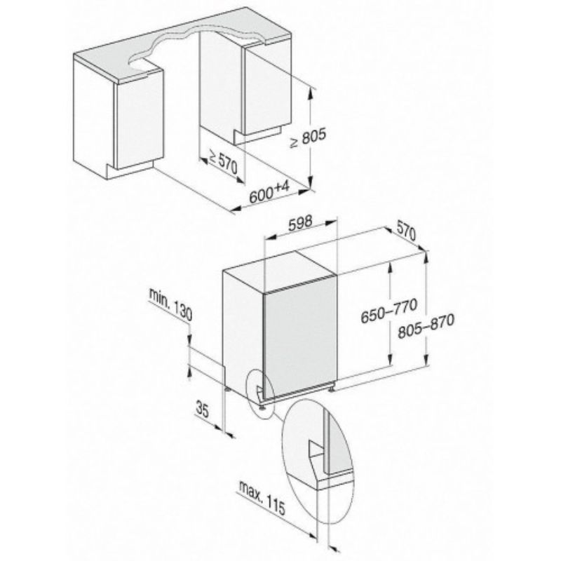 Kích thước máy rửa bát Miele G 5260 Kích thước máy rửa bát Miele G 5260