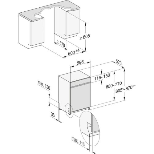 Máy rửa bát Miele G 7210 4 Kích thước máy rửa bát Miele G 7210
