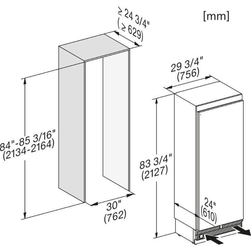 Kích thước tủ đông Miele MasterCool F 2813 Vi 445L Kích thước tủ đông Miele MasterCool F 2813 Vi 445L