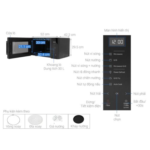 Lò vi sóng có nướng Samsung MG30T5018CK/SV 30 lít 5 Kích Thước Lò vi sóng có nướng Samsung MG30T5018CK/SV 30 lít