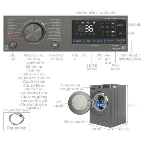 Máy giặt LG AI DD Inverter 10 kg FV1410S4M1 6 Kích thước máy giặt LG AI DD Inverter 10 kg FV1410S4M1