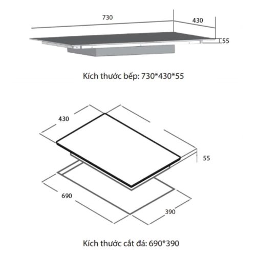 Kích thước bếp từ đôi Spelier STL 210C lắp âm