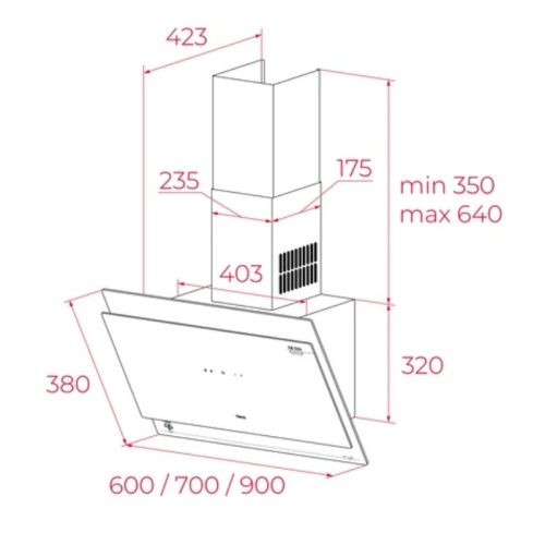 Kích thước máy hút mùi áp tường Teka DVT 68660 TOS VG