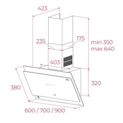 Kích thước máy hút mùi áp tường Teka DVT 98660 TOS VG
