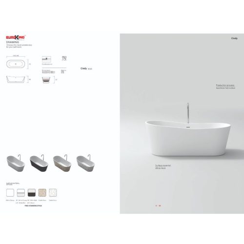 Kích thước bồn tắm Cindy EuroKing không massage EU-6025 White