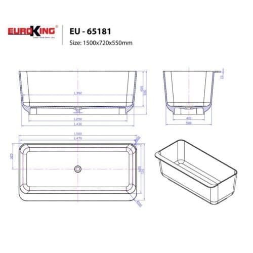 Kích thước bồn tắm EuroKing không massage EU-65181