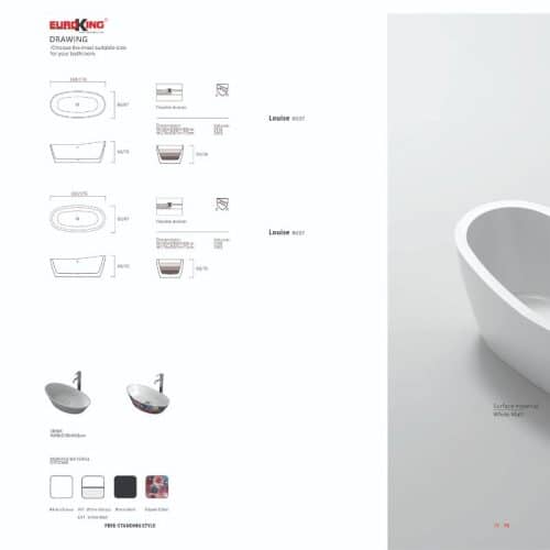 Kích thước bồn tắm Louise EuroKing không massage EU-6037 Hoa văn