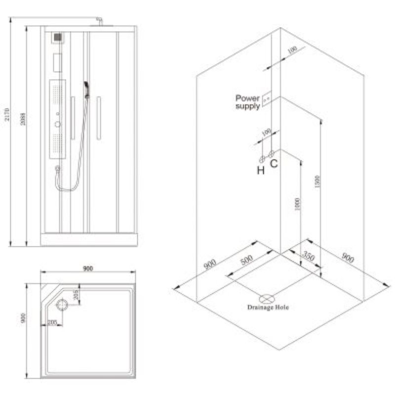 Kích thước phòng xông hơi NOFER VS-1021B Kích thước phòng xông hơi NOFER VS-1021B