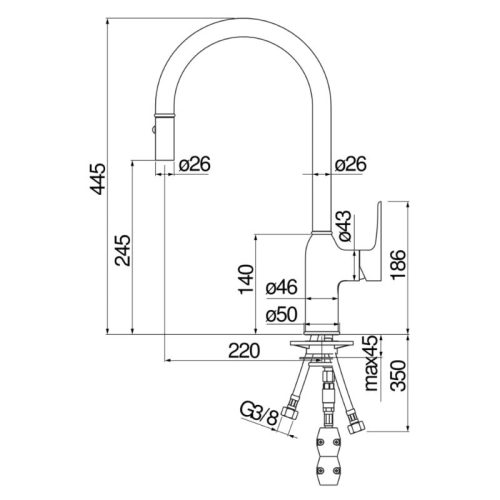 Kích thước vòi rửa bát Nobinox RING NB131L