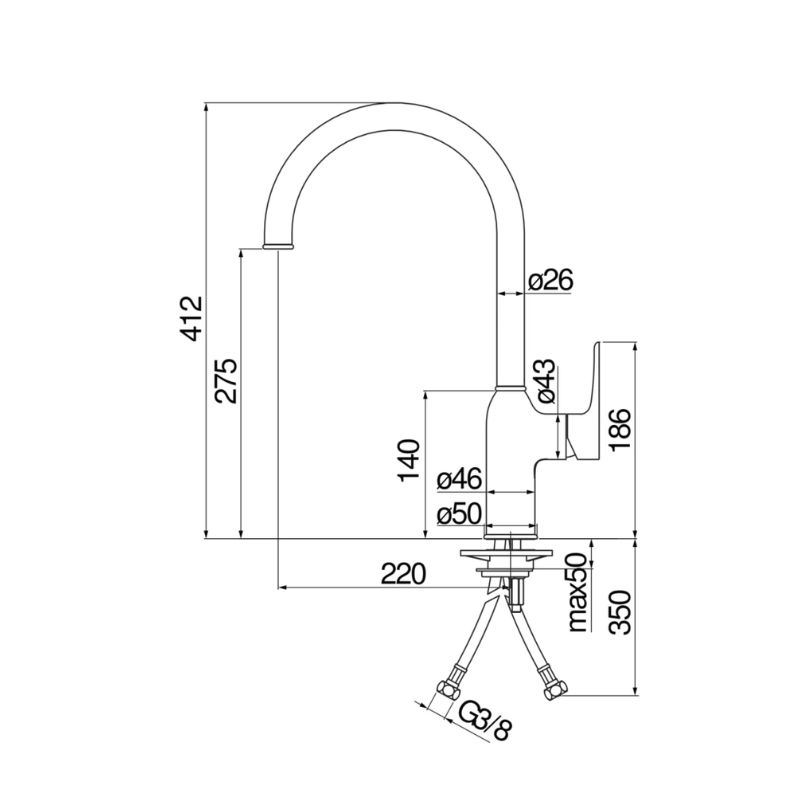 Kích thước vòi rửa bát Nobinox RING NB132 Kích thước vòi rửa bát Nobinox RING NB132