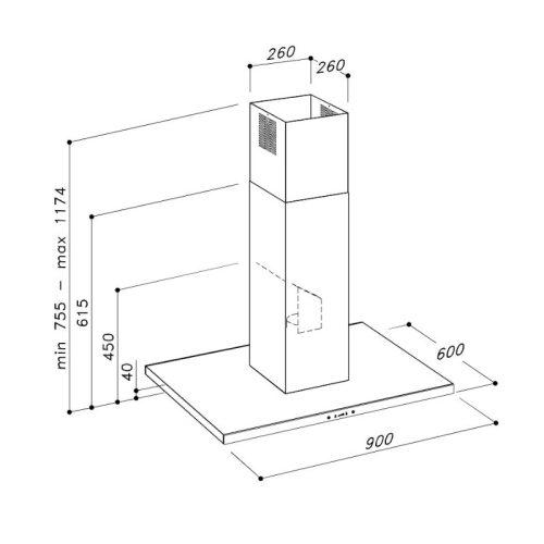 Kích thước máy hút áp tường Dudoff Atlas W (HW-S05GW)