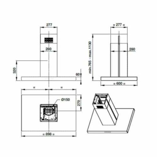 Máy hút mùi đảo Hafele HH-IS90B 539.81.715 11 Kích thước máy hút mùi đảo Hafele HH-IS90B 539.81.715