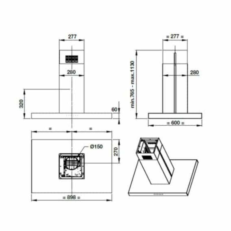 Máy hút mùi đảo Hafele HH-IS90B 539.81.715 7 Kích thước máy hút mùi đảo Hafele HH-IS90B 539.81.715