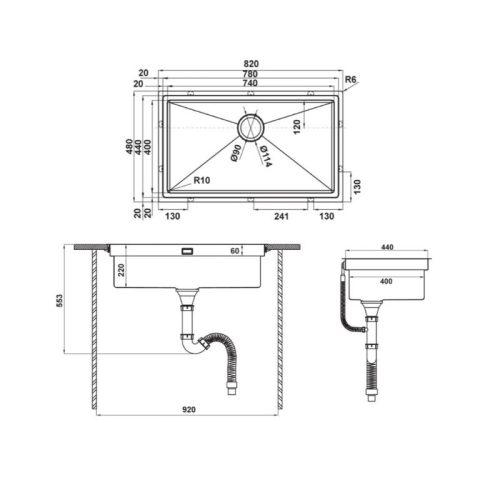 Kích thước chậu rửa bát Hafele HS21-SSN1S90