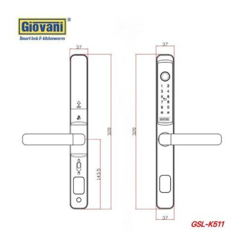 Kích thước của Khóa điện tử thông minh Giovani GSL-K511B