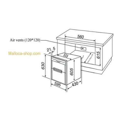 Kích thước của Máy sấy bát Malloca MDC-11L