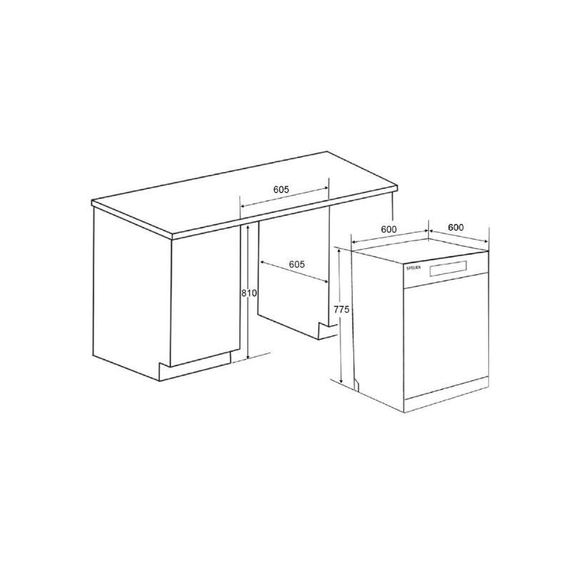 Máy rửa bát Spelier SP 775 DW-B 13 bộ 7 Kích thước máy rửa bát Spelier SP 775 DW-B