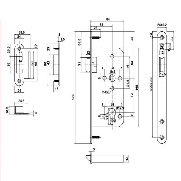 Thân khóa lưỡi gà C/C 72mm Hafele 911.23.428 4 Thiết kế của Thân Khóa Lưỡi Gà C/C 72mm Hafele 911.23.428