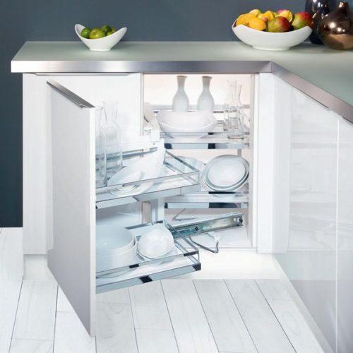 Bộ rổ kéo góc Magic Corner xoay trái, khay Arena Hafele 546.17.004