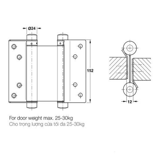 Kích thước của Bản lề bật 2 chiều Hafele 927.97.080