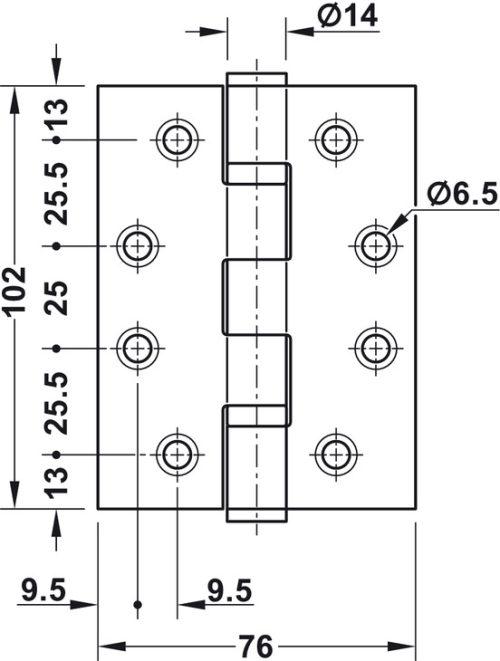 Kích thước của Bản lề lá 2 vòng bi 120Kg Hafele 926.98.049