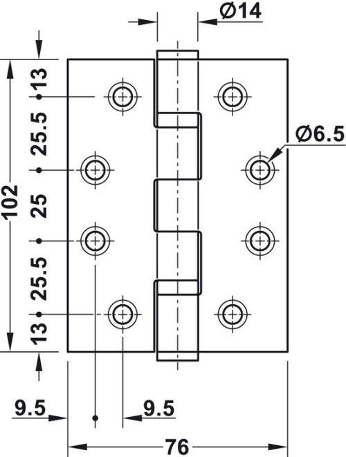 Bản lề lá 2 vòng bi 120Kg Hafele 926.98.068 5 Kích thước của Bản lề lá 2 vòng bi 120Kg Hafele 926.98.068