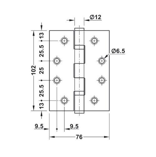 Kích thước của Bản lề lá chống cháy 2 vòng bi 120Kg Hafele 926.98.040