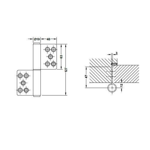 Kích thước của Bản lề nâng hạ 80Kg Hafele 926.13.903