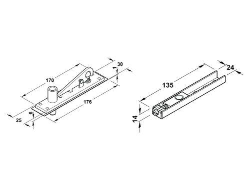 Bas kẹp trên cho bản lề sàn Hafele 932.84.901 5 Kích thước của Bas kẹp trên cho bản lề sàn Hafele 932.84.901