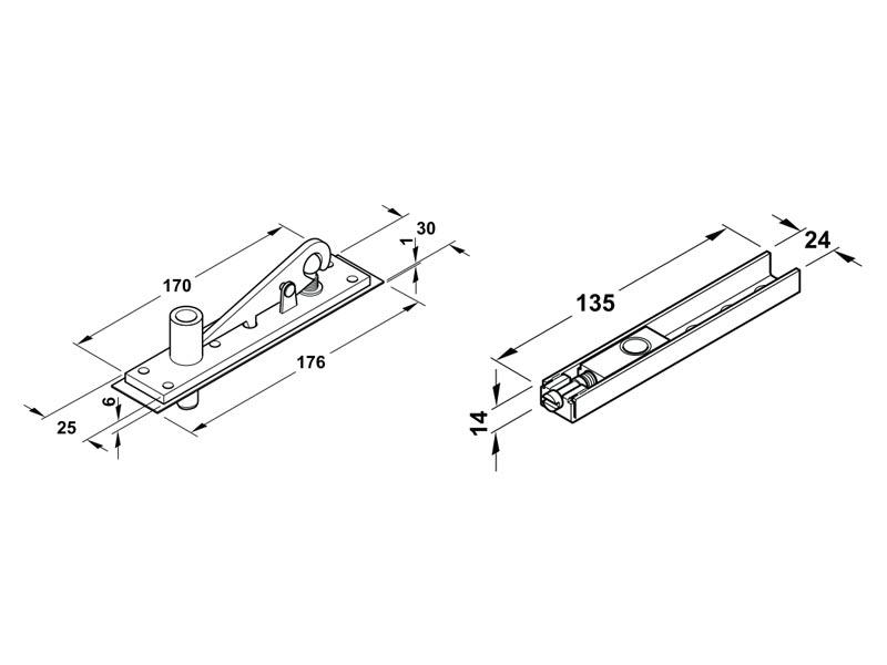 Bas kẹp trên cho bản lề sàn Hafele 932.84.901 4 Kích thước của Bas kẹp trên cho bản lề sàn Hafele 932.84.901