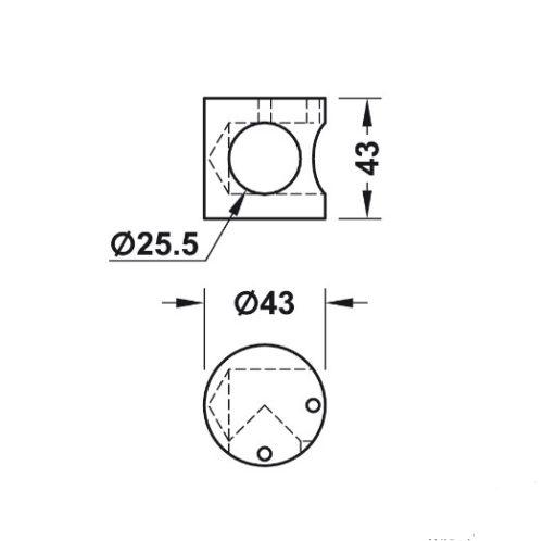 Kích thước của Bas nối Hafele góc 90 Hafele 988.98.060