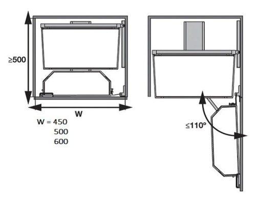Bộ đựng thực phẩm 6 tầng 500/1700mm TANDEM ARE Hafele 545.93.433 5 Kích thước của Bộ đựng thực phẩm 6 tầng 500/1700mm TANDEM ARE Hafele 545.93.433