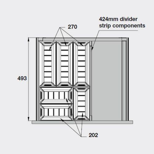 Bộ khay chia ngăn kéo bằng inox Hafele 552.52.392 5 Kích thước của Bộ khay chia ngăn kéo bằng inox Hafele 552.52.392