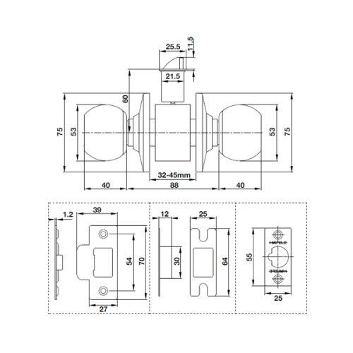 Bộ khóa tay nắm tròn cửa WC Hafele 489.93.135 5 Kích thước của Bộ khóa tay nắm tròn cửa WC Hafele 489.93.135