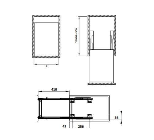 Bộ rổ dao thớt, chai lọ Sonata Hafele 549.20.213 mạ chrome 5 Kích thước của Bộ rổ dao thớt, chai lọ Sonata Hafele 549.20.213 mạ chrome