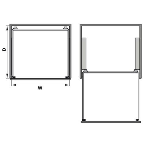 Kích thước của Bộ rổ kéo lọt lòng Arena Hafele 540.26.655, tủ rộng 500mm