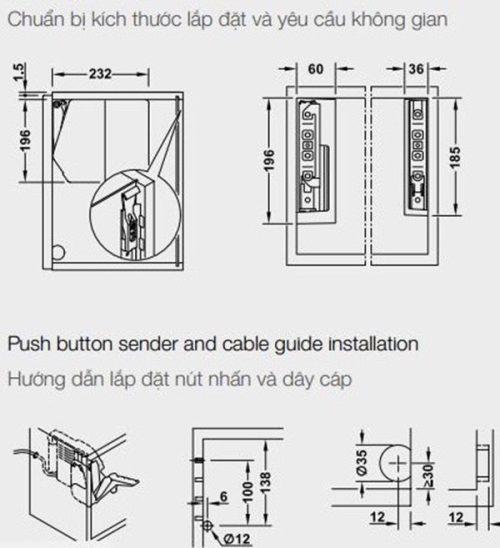 Bộ tay nâng Free Flap 3.15 E Hafele 372.29.702 nắp trắng 5 Kích thước của Bộ tay nâng Free Llap 3.15 E Hafele 372.29.702 nắp trắng