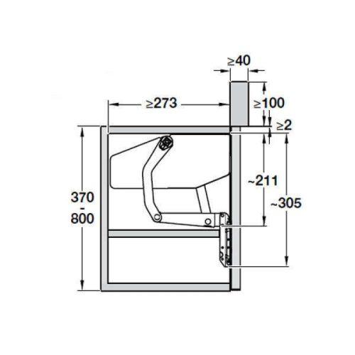 Bộ tay nâng Free Up Hafele 493.05.790 nắp trắng 5 Kích thước của Bộ tay nâng Free Up Hafele 493.05.790 nắp trắng