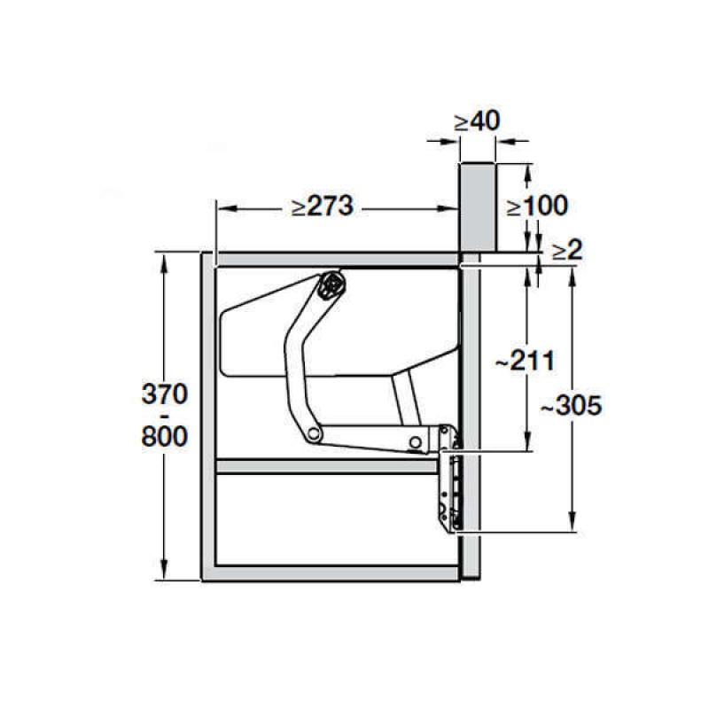 Bộ tay nâng Free Up Hafele 493.05.790 nắp trắng 4 Kích thước của Bộ tay nâng Free Up Hafele 493.05.790 nắp trắng