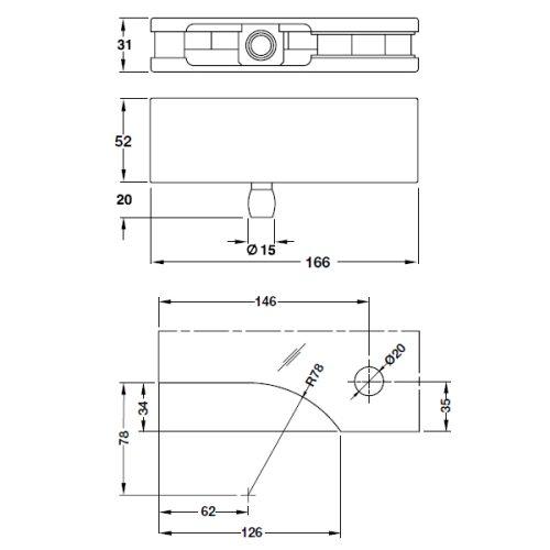 Kẹp kính trên khung gắn tường cho cửa 120kg inox bóng Hafele 981.00.666 5 Kích thước của Kẹp kính trên khung gắn tường cho cửa 120kg inox bóng Hafele 981.00.666