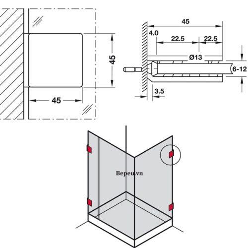 Kích thước của Kẹp kính tường 90º phòng tắm kính Hafele 981.77.918
