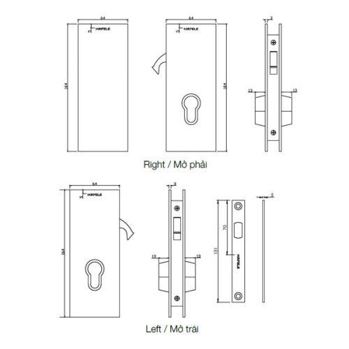Khóa cửa kính thân khóa cửa trượt mở phải Hafele 981.59.050 5 Kích thước của Khóa cửa kính thân khóa cửa trượt mở phải Hafele 981.59.050